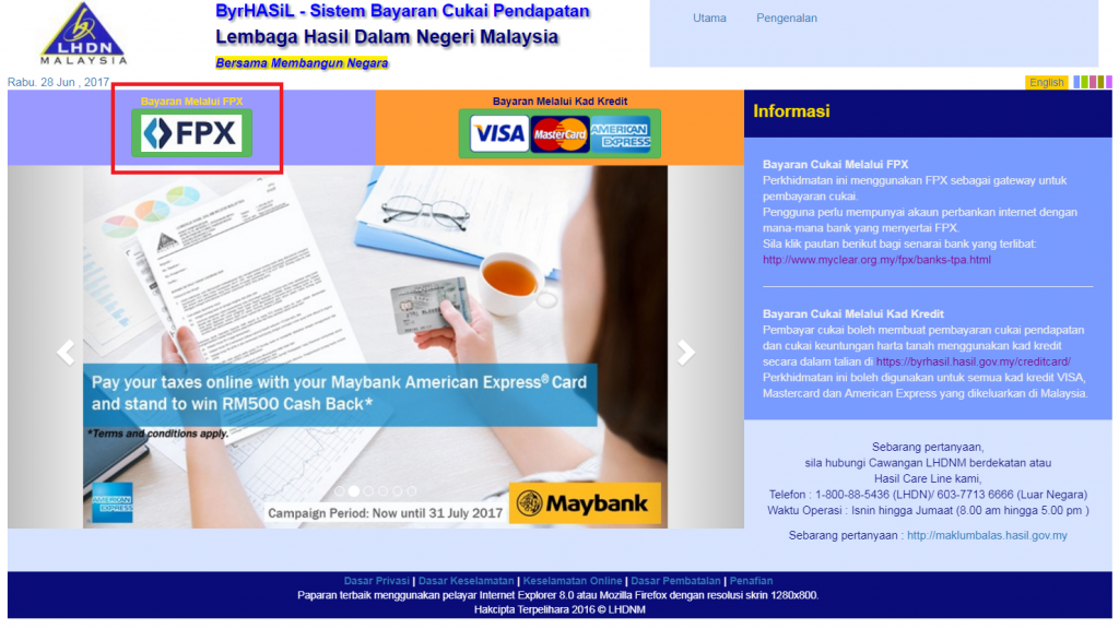 Membayar Cukai LHDN Menggunakan Maybank2u